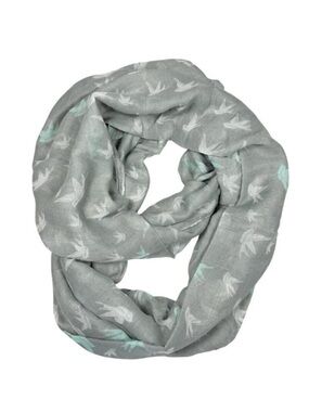 NWOT Infinity Scarf Light Gray Bird Print Viscose Boho Grunge